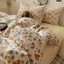 卡通A类母婴级全棉双层纱四件套纯棉纱布皱皱纱被套床单学生宿舍