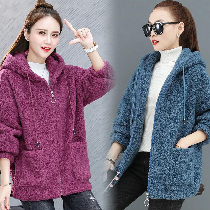 Lamb Velvet Sweatshirt Women's Velvet Thickeneded 2026 New Autumn and Winter Loose Korean Style Zipper Cardigan Teddy Velvet 082