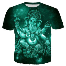 跨境外贸新款印度小象神创意3D数码印花T恤个性男式上衣一件代发