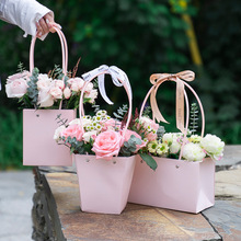 情人节粉色鲜花袋子花篮加厚插花手提袋向日葵花束盒子手提防水盒