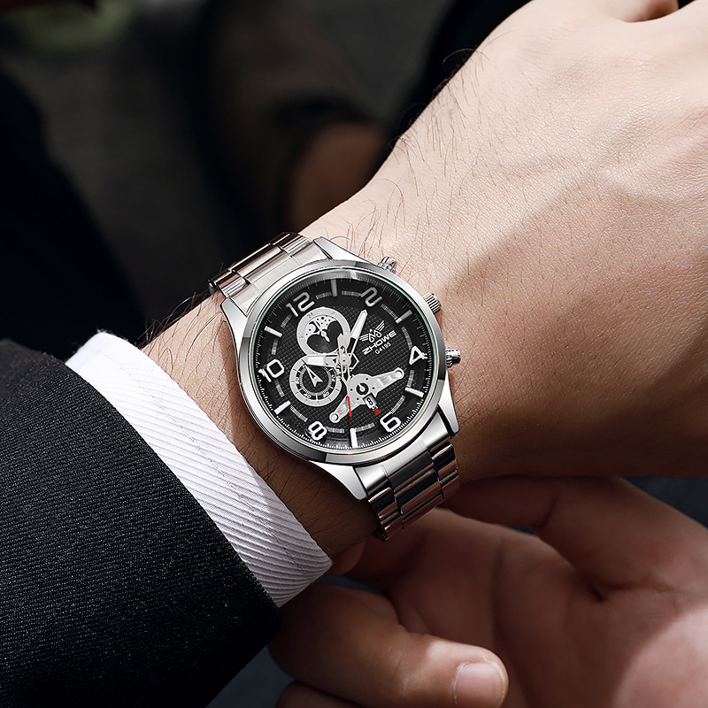 一件代发现货批发跨境男士手表多能能夜光防水石英表商务钢带腕表