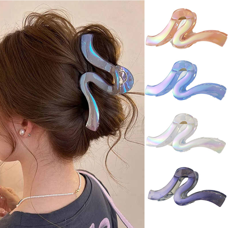 真珠光沢のあるウェーブグリッパー 2025 新しいハイエンドヘアクリップ、後頭部にたくさんの髪をまとめるための大きなサイズの多用途ヘッドギア|undefined