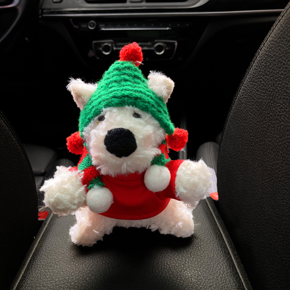 [Edición especial de Navidad] Decoración de coche de West Highland, accesorios de coche, pantalla de control central, decoración de pantalla de muñeca de fiesta