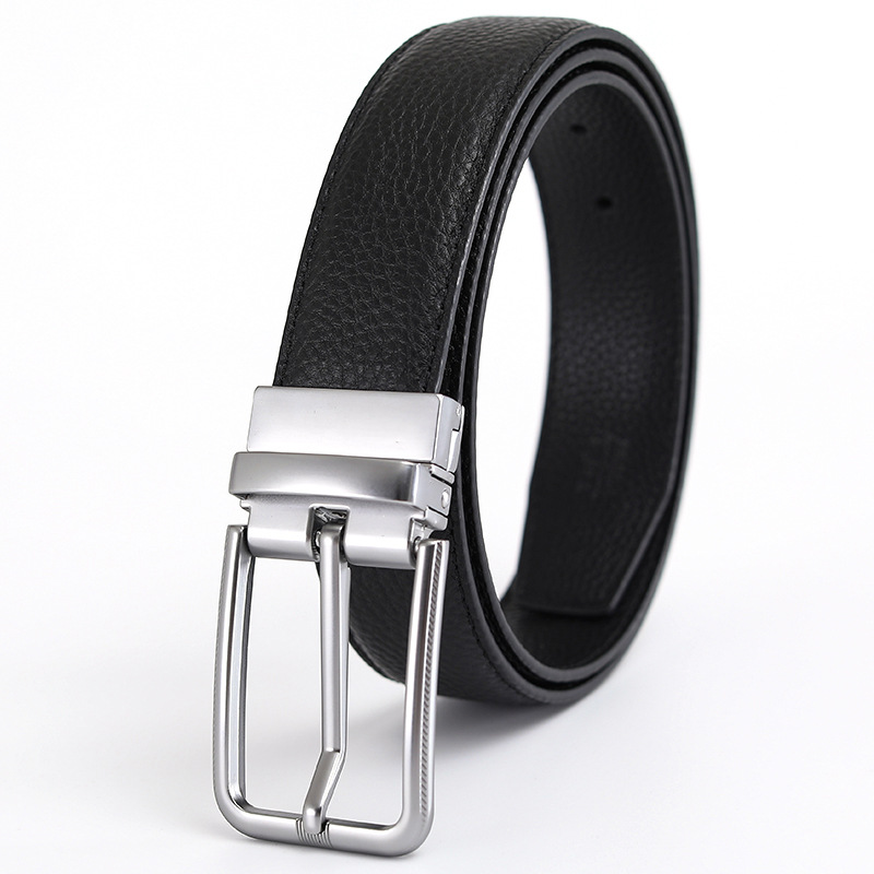 Men's belt made from top-grain cowhide, pin buckle, reversible buckle, double-sided genuine leather, versatile daily style belt for young and middle-aged men.