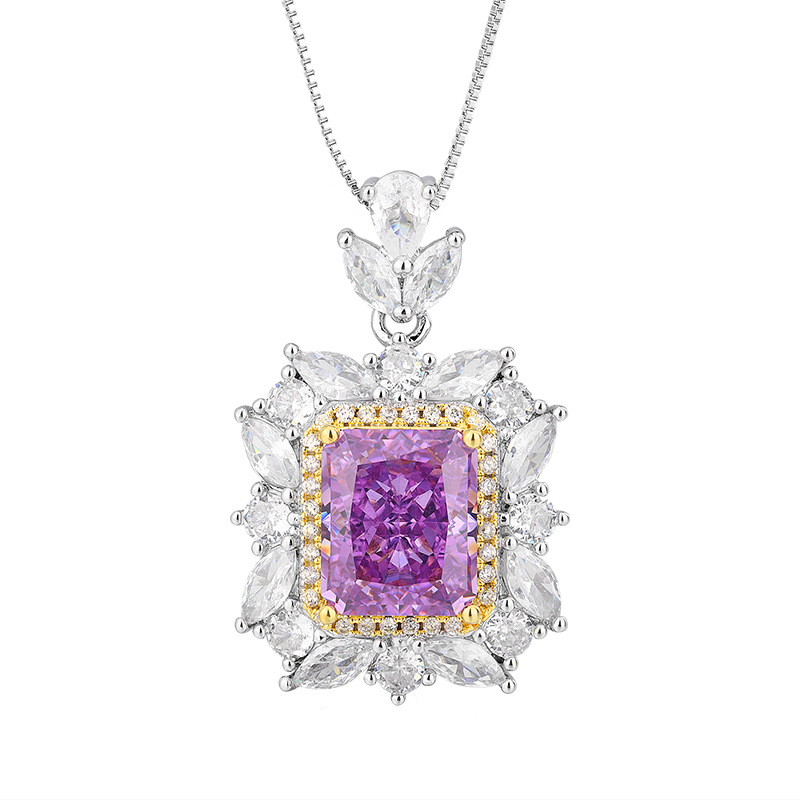 Otoño e invierno nuevo estilo Zhuangshengsheng joyería con alto contenido de carbono, flor de hielo, diamante de color cortado, incrustaciones de cobre, colgante de lujo ligero de moda 10*12