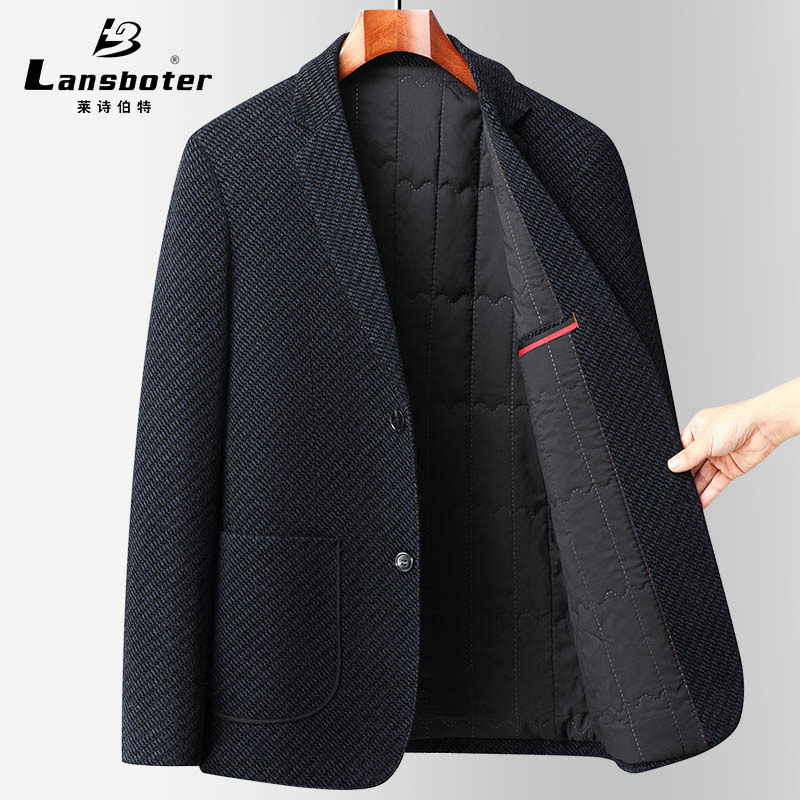 Áo vest nam dáng thon nhồi bông dày dặn không cần ủi phong cách Hàn Quốc, áo khoác tây đơn giữ ấm — Xanh lam đậm, Đen Xám