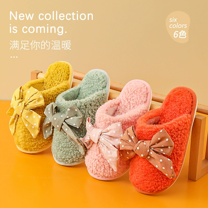 Pak Girl West Polo Dot Bow Осенне-зимние теплые тапочки Женские домашние плюшевые тапочки для пар Домашние хлопковые тапочки