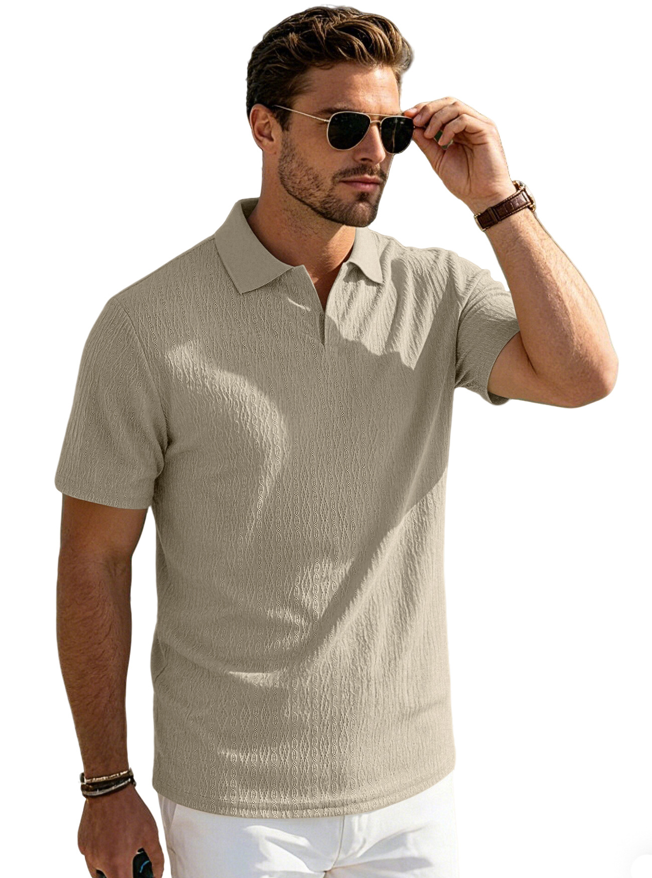 Europa y los Estados Unidos linas transfronterizas para hombres verano delgado relajado transpirable casuales de color sólido con solapa de manga corta polo de hombre