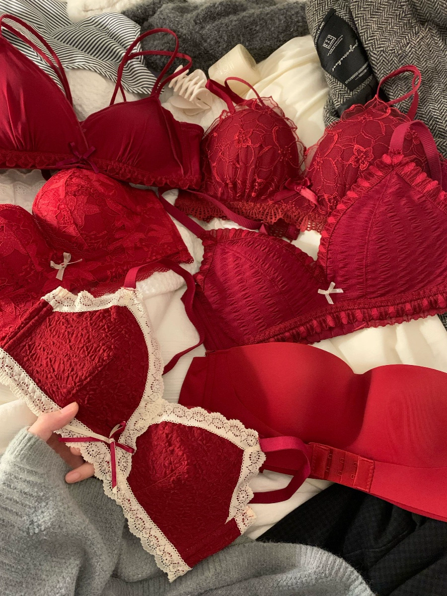 Красное нижнее белье для женщин, для невесты, на свадьбу, для маленькой груди, пуш-ап, сексуальное, Год Дракона, год по знаку зодиака, комплект бюстгальтера