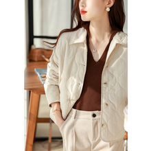 轻薄羽绒棉服2024秋冬新款翻领直筒百搭葫芦花短款棉衣外套女冬