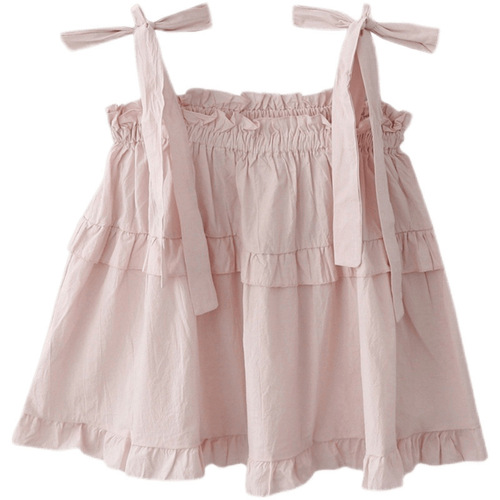2025 summer new Japanese sweet loose baby style tie bow halter shirt women's solid color vest top