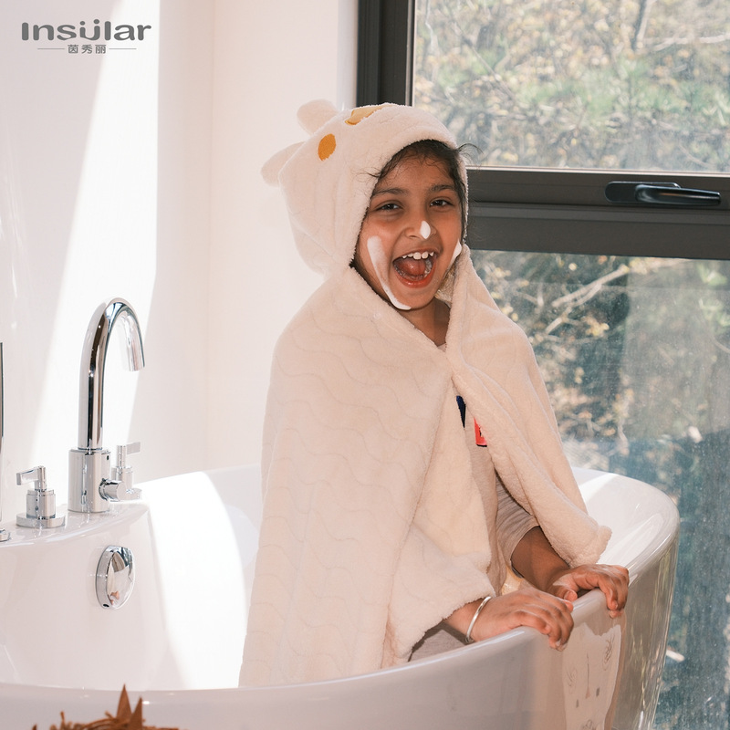 Coral Fleece Quick-drying Children's Bathrobe Baby Absorbent Soft Hooded Bath Towel Bath Cloak Baby Cartoon Towel