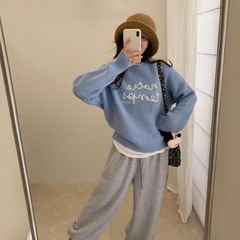 全羊毛字母刺绣圆领软糯毛衣女秋冬设计感甜美百搭针织衫G1527