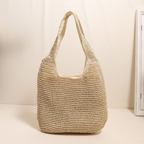 A new style large capacity shoulder grass woven bag, simple grass bag, woven bag for vacation, beach bag, casual women's bag