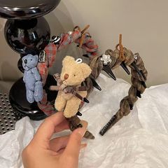 复古网格蝴蝶结发箍高级感百搭休闲风波浪头箍高颅顶发卡头饰新款