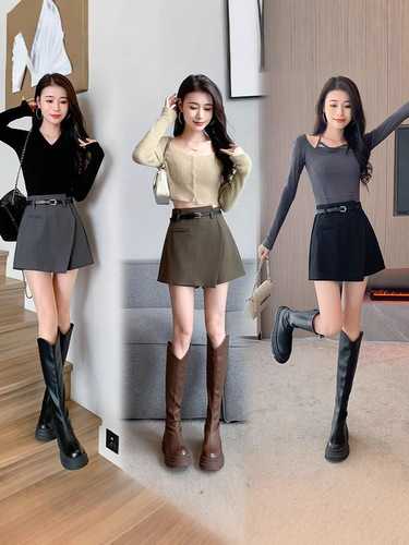 Women's Suit Shorts Skirt 2025 New Spring Summer Trendy High-Waisted A-Line Asymmetrical Hem Skirt Pants