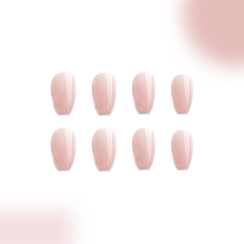 Kurze glänzende ovale Glitzer-French-Maniküre, schlichte, elegante All-Match-Ins, sanfte Abnutzung des Nagels, 24 Stück_voghion.com