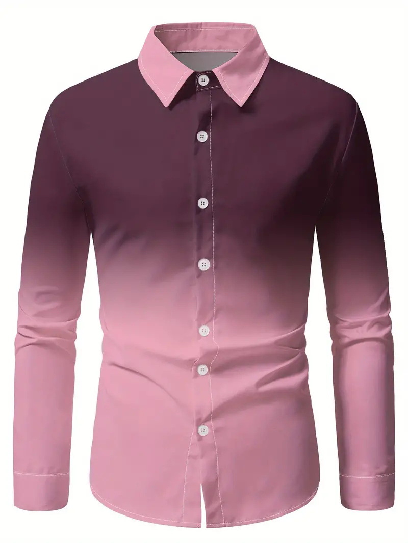 Camisa de solapa de diseño de nicho de la calle principal 2024 Camisa de manga larga con degradado de todo fósforo para hombre de otoño MB12