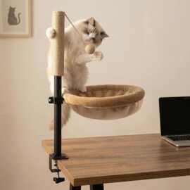 热销新款桌面猫窝带剑麻柱可调节旋转升降猫窝猫床办公桌面猫爬架