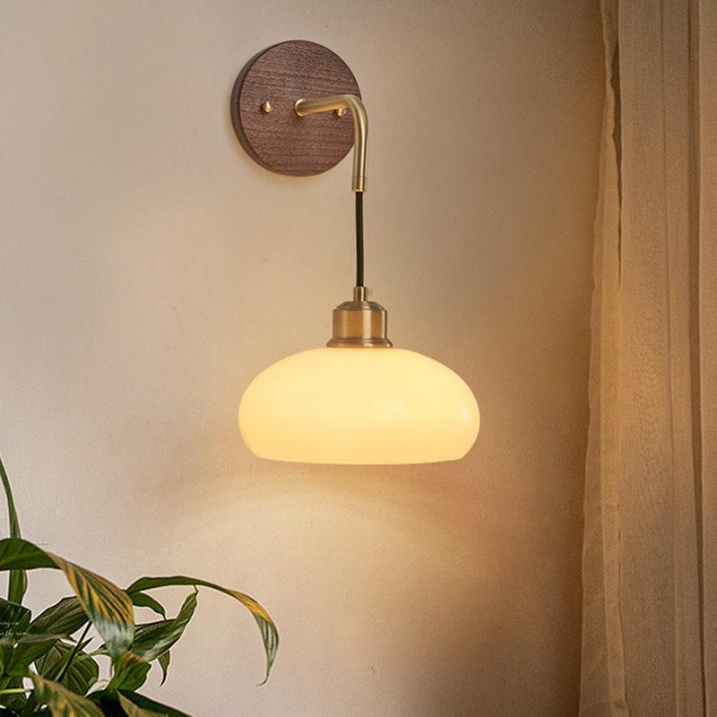 Lámpara de pared del dormitorio moderna china retro sala de estar de fondo lámparas de madera de nuez estilo japonés silencioso viento cama lámpara de cabina