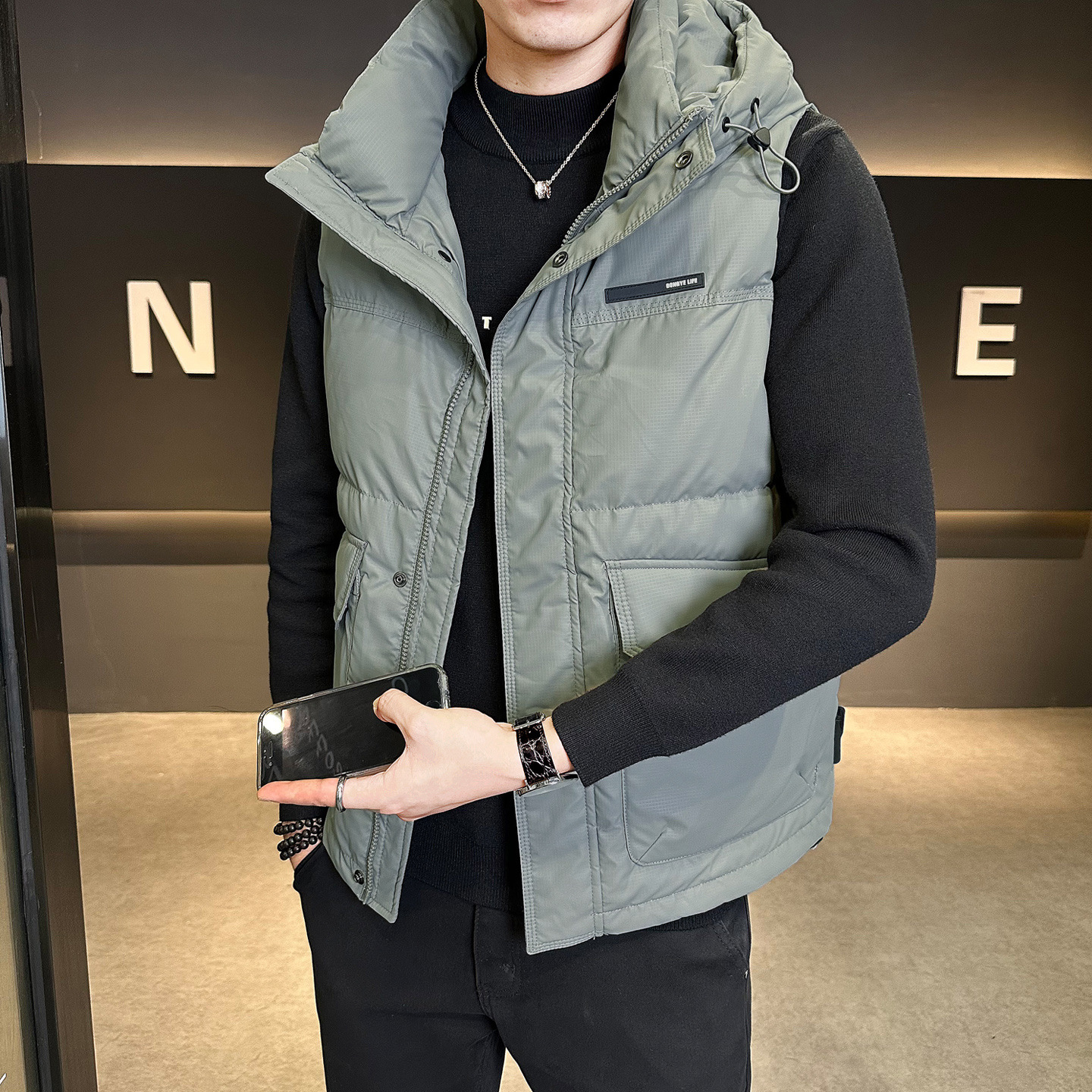 短款连帽羽绒马甲男连帽秋冬外穿羽绒服马夹韩潮流坎肩M157
