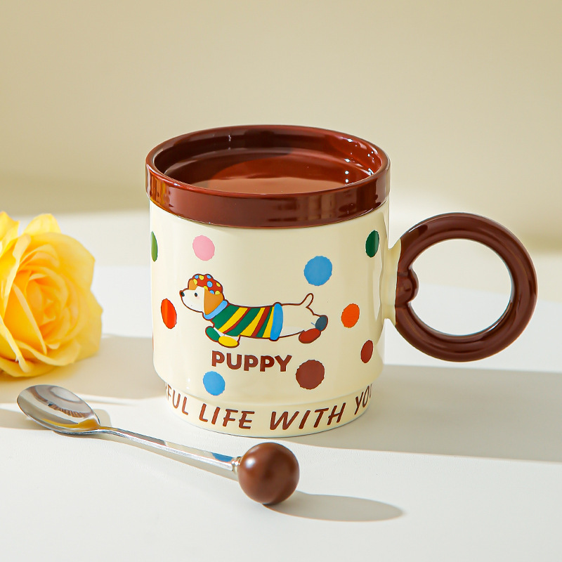 Taza de dibujos animados creativa con tapa de taza de cerámica para parejas de chicas taza de agua acompañante regalo de alto valor facial taza de marca conjunto doméstico