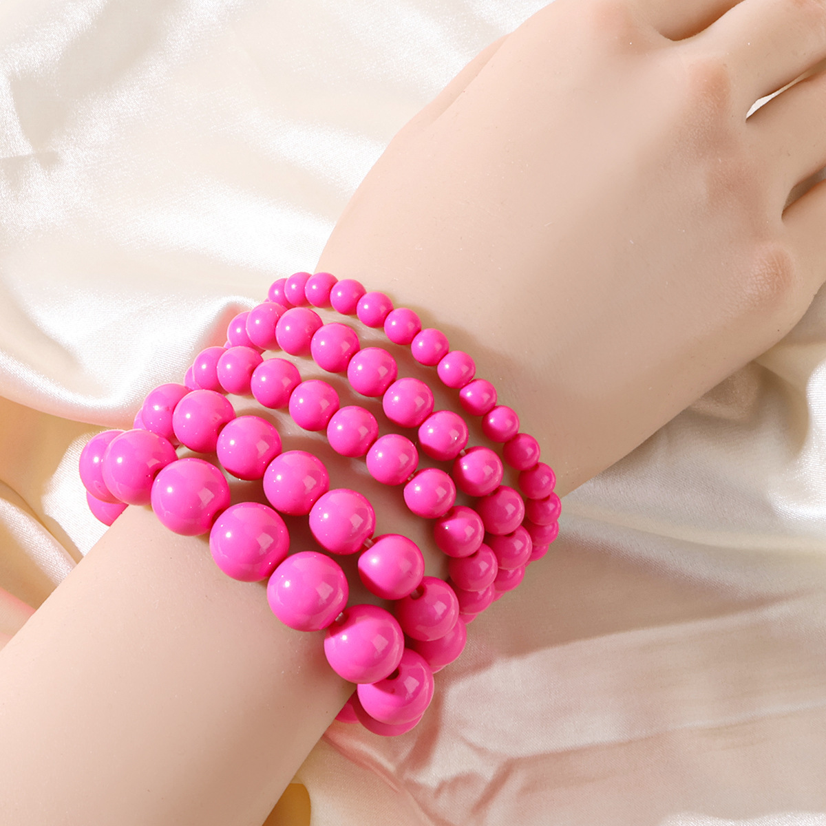 Shein Hot Selling Beaded Bracelet Cross-Border Special Stacking Bracelet Simple and Fashionable Large and Small Pearl Elastic Bracelet for Women