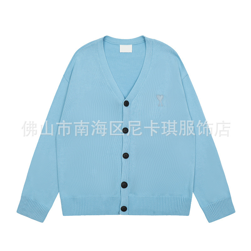 ami ニットカーディガン ビッグラブ 25SS 新作 ハイウェイト シングルブレスト トップ Vネック クロスボーダー ウール セーター ジャケット|undefined