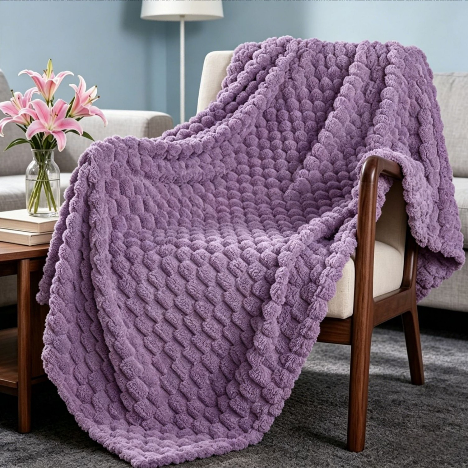 Manta Tejida Térmica para Siesta Jacquard 3D de Poliéster y Franela para Oficina y Dormitorio