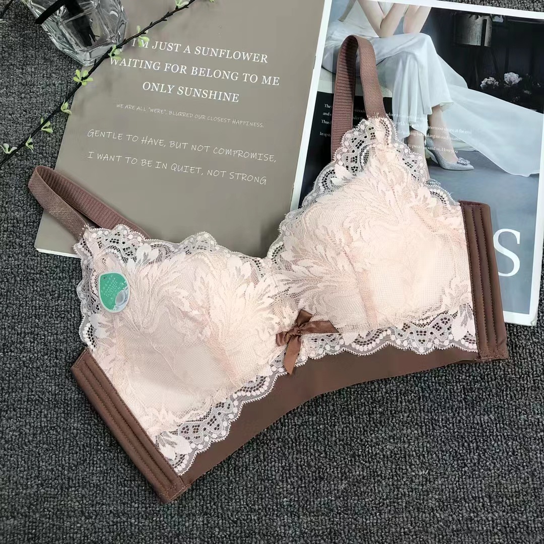 Sujetador de encaje de punto cintura ajustable adelgazamiento pecho ropa interior pequeño pecho push up ropa interior cómoda push up sujetador sin costuras image 4