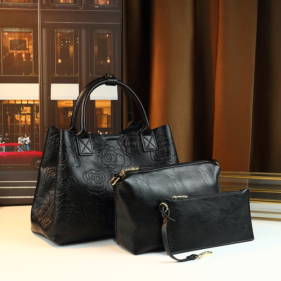 Borsa a tracolla capiente con stampa di rose, borsa a secchiello versatile e alla moda, perfetta per la Giornata internazionale della donna._voghion.com