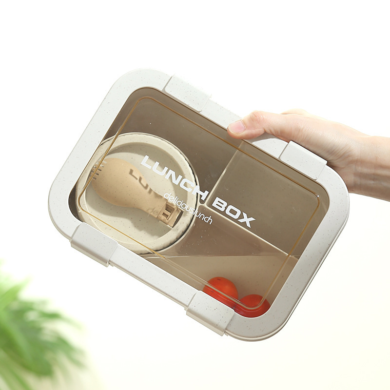 サラリーマンプラスチック分格弁当箱電子レンジ加熱学生カードランチ弁当箱スープ付き食器弁当箱|undefined