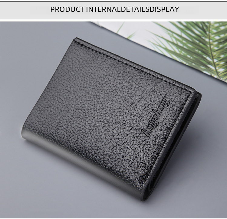 New men's wallet short litchi pattern wallet multifunctional thin money clip Korean trend gold clip wholesale_voghion.com