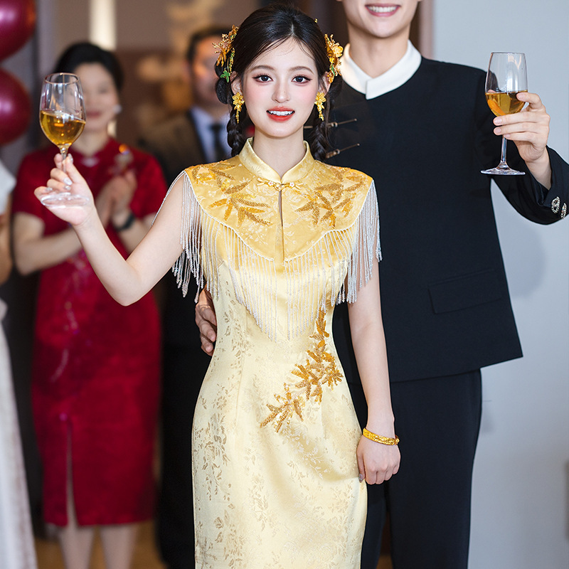 High-End Engagement Dress 2026 New Style Bride's Summer Wedding New Chinese-Style Toast Dress Qipao Dress Set High-End Engagement Dress 2026 New Style Bride's Summer Wedding New Chinese-Style Toast Dress Qipao Dress Set