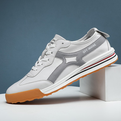 天猫男鞋2021夏季透气真皮小白鞋男士休闲系带百搭运动鞋学生板鞋|ms