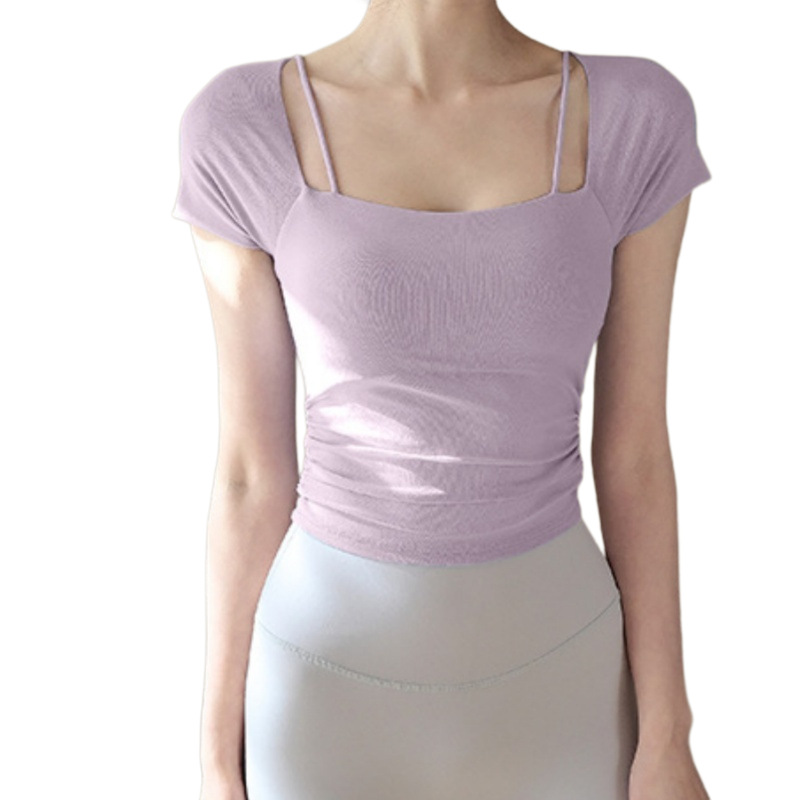 Top de yoga con almohadilla para el pecho, top deportivo de una taza de hilo de malla de aire de hadas femenino, delgado y temperamento, ejercicio de entrenamiento de Pilates