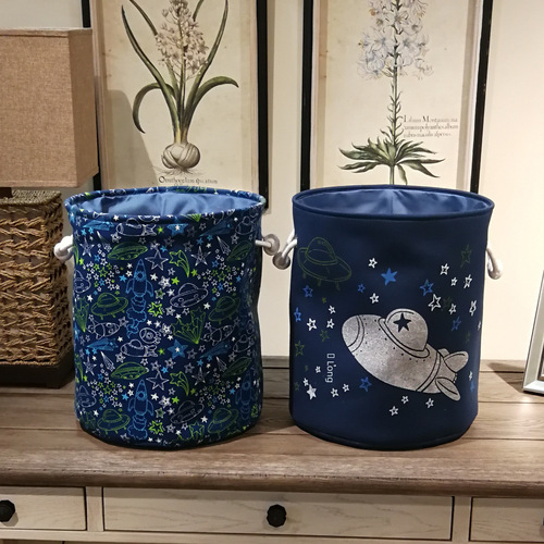 Spacecraft Stars and Moons Series Toy Storage Bucket Canvas Laundry Basket