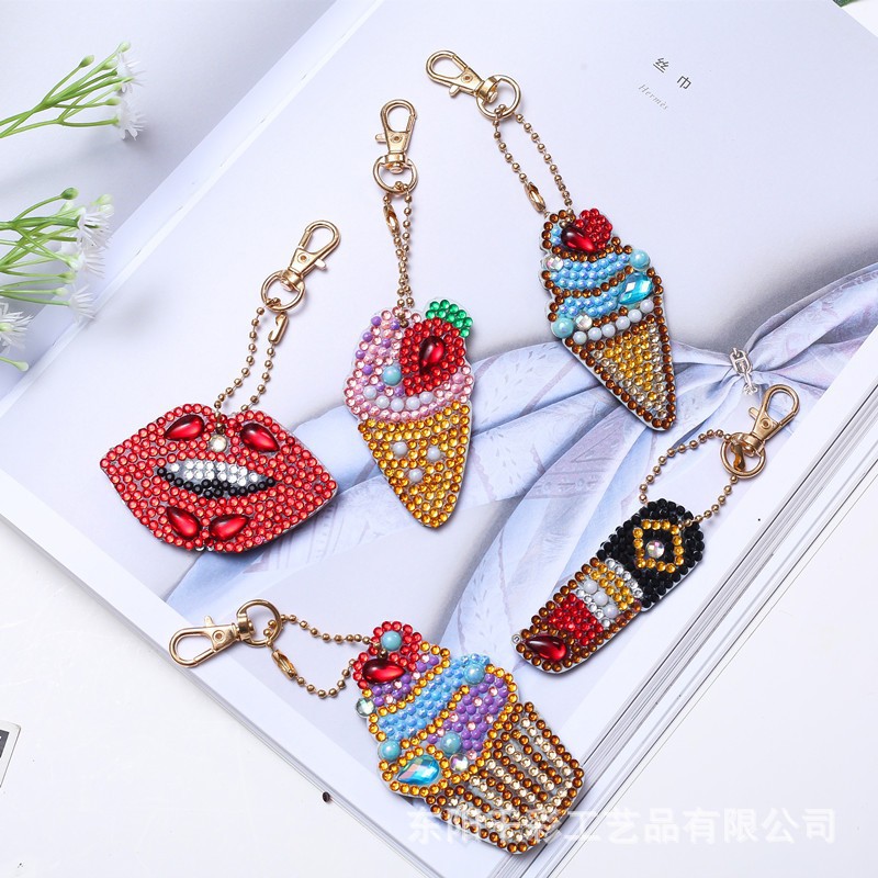 Nuevos productos de pintura de diamante, material acrílico llavero de doble cara DIY bolsa de diamante completa mariposa