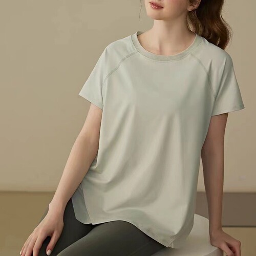 Women's High-End Loose Yoga Suit, Sports Short-Sleeve T-Shirt Running Hoodie, Slim-Fitting Breathable Fitness Top for Summer