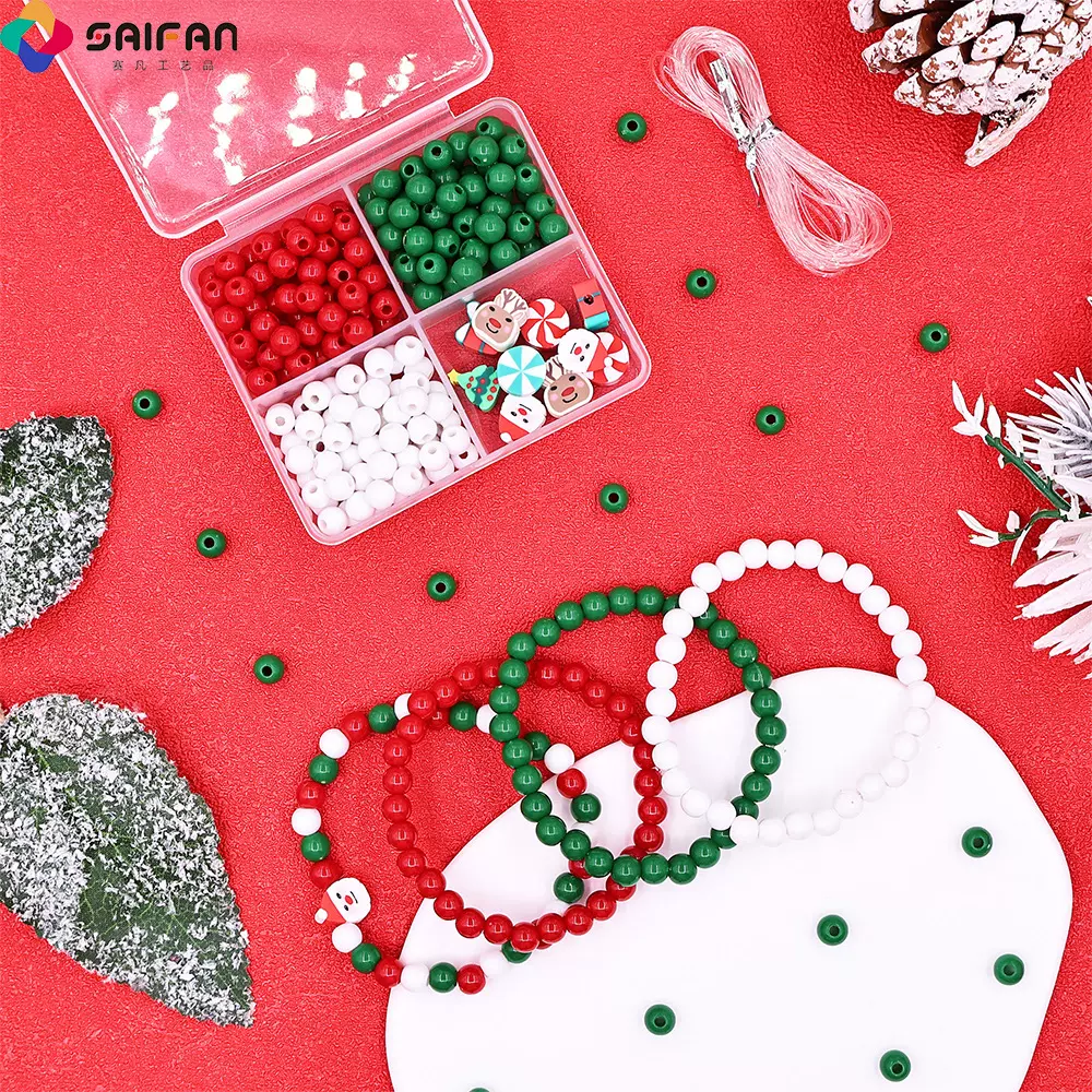 跨境圣诞节新款手链串珠手工diy珠子材料包饰品配件套装手串穿珠