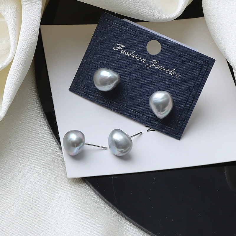 10 мм серая жемчужная ушная гвоздь барокко маленький камень экзотический натуральный пресноводный бесядерный 925 серебряная игла темперамент