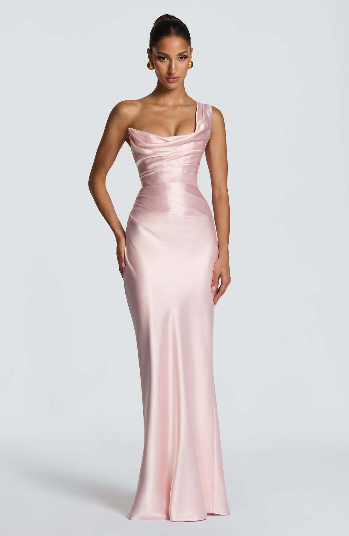 Women's Satin Long Dress European American Style One Shoulder Tie Waist Slim Fashion High End New Spring_ecoleips.com