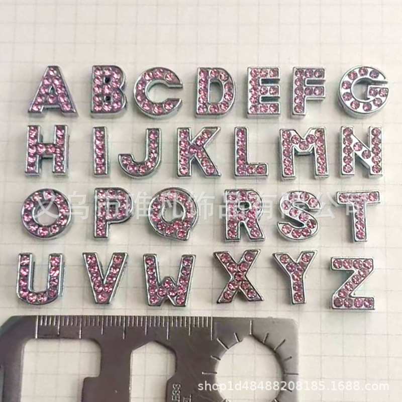 Wholesale Alloy 8mm Perforated Pink Diamond Light Blue Diamond Green Diamond Dark Red Diamond Letters DIY English Rhinestone Letters