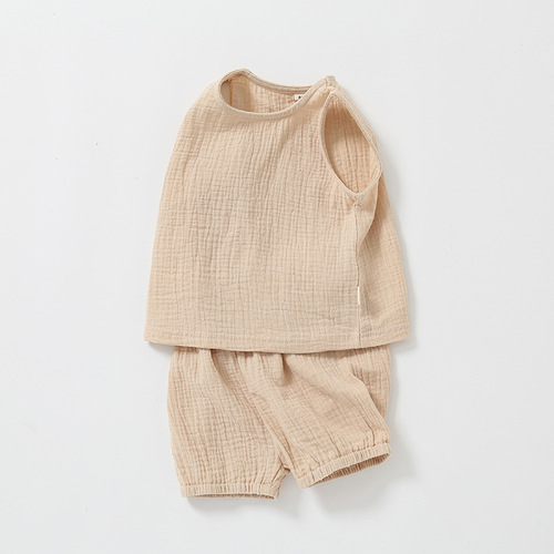 Summer baby vest set breathable cotton gauze baby home clothes vest shorts split two-piece pajamas