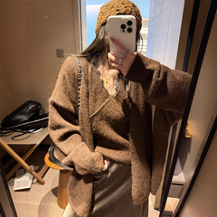 法式时尚针织套装女2025秋冬新款蕾丝拼接针织背心＋开衫两件套