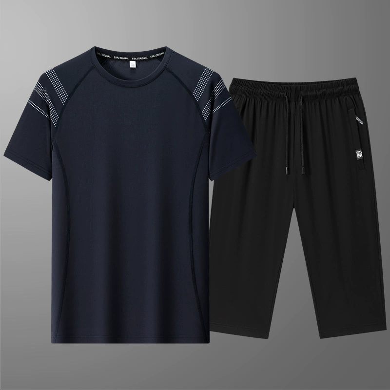 Silk sports suit, shorts, men's T-shirt, trousers, with short sleeve
