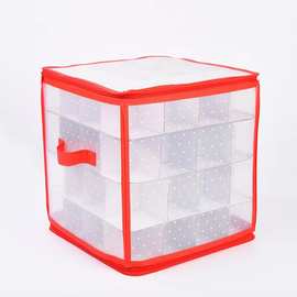 红色64格圣诞球收纳彩盒PP纸板内格整理箱透明正方形塑料盒子定制