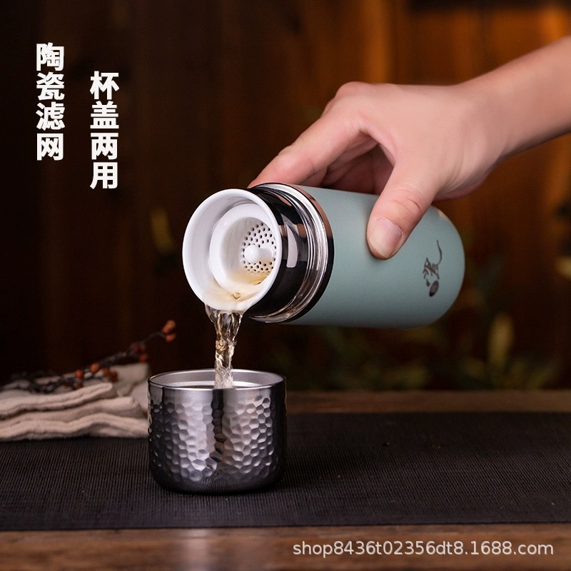 景德镇非涂层陶瓷内胆保温杯双层带盖陶瓷过滤网2025爆款定制批发|undefined