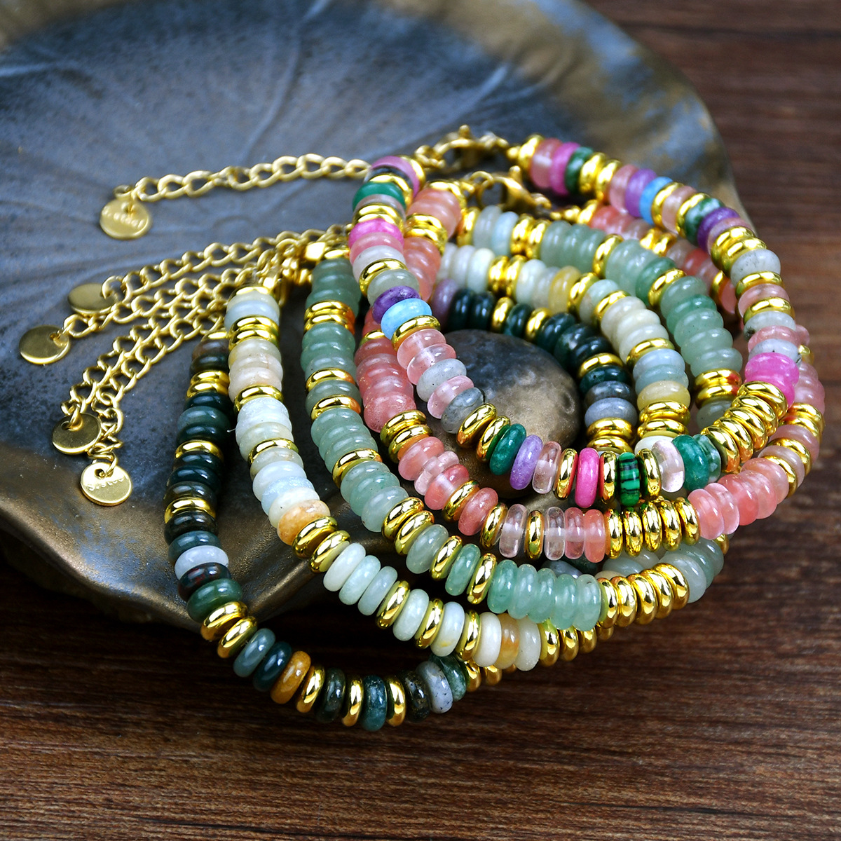 316 Stainless Steel Chain Material Simple Style Classic Style Geometric 316L Stainless Steel Semi-precious Stone Beaded Bracelets Wholesale