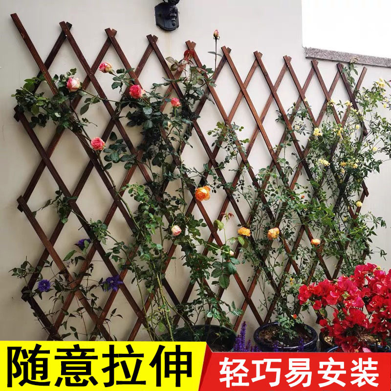 户外防腐木栅栏伸缩实木篱笆爬藤架花园围栏护栏墙面装饰网格花架